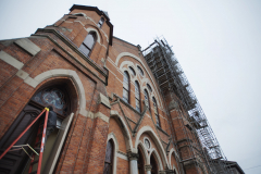 Work is done on the facade of the building during construction at UPH Monday, Novermber 11, 2019. Photo credit: Kate Penn - Proctors
