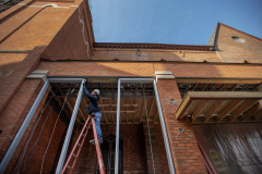 Construction workers frame up the atrium in preparation for the glass window installation at UPH in Saratoga Tuesday, November 26, 2019.  Photo credit: Kate Penn - Proctors